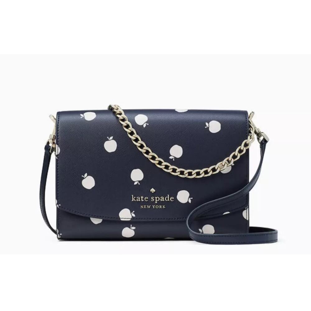 NEW Kate Spade Apple Carson Orchard‎ Convertible Crossbody Bag Navy Leather